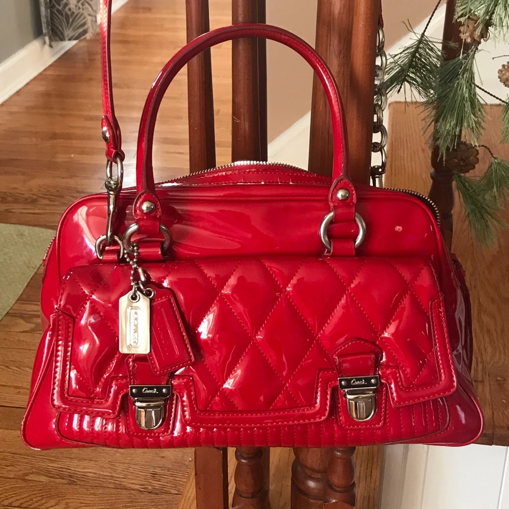 Large Red Patent Leather Coach Bag